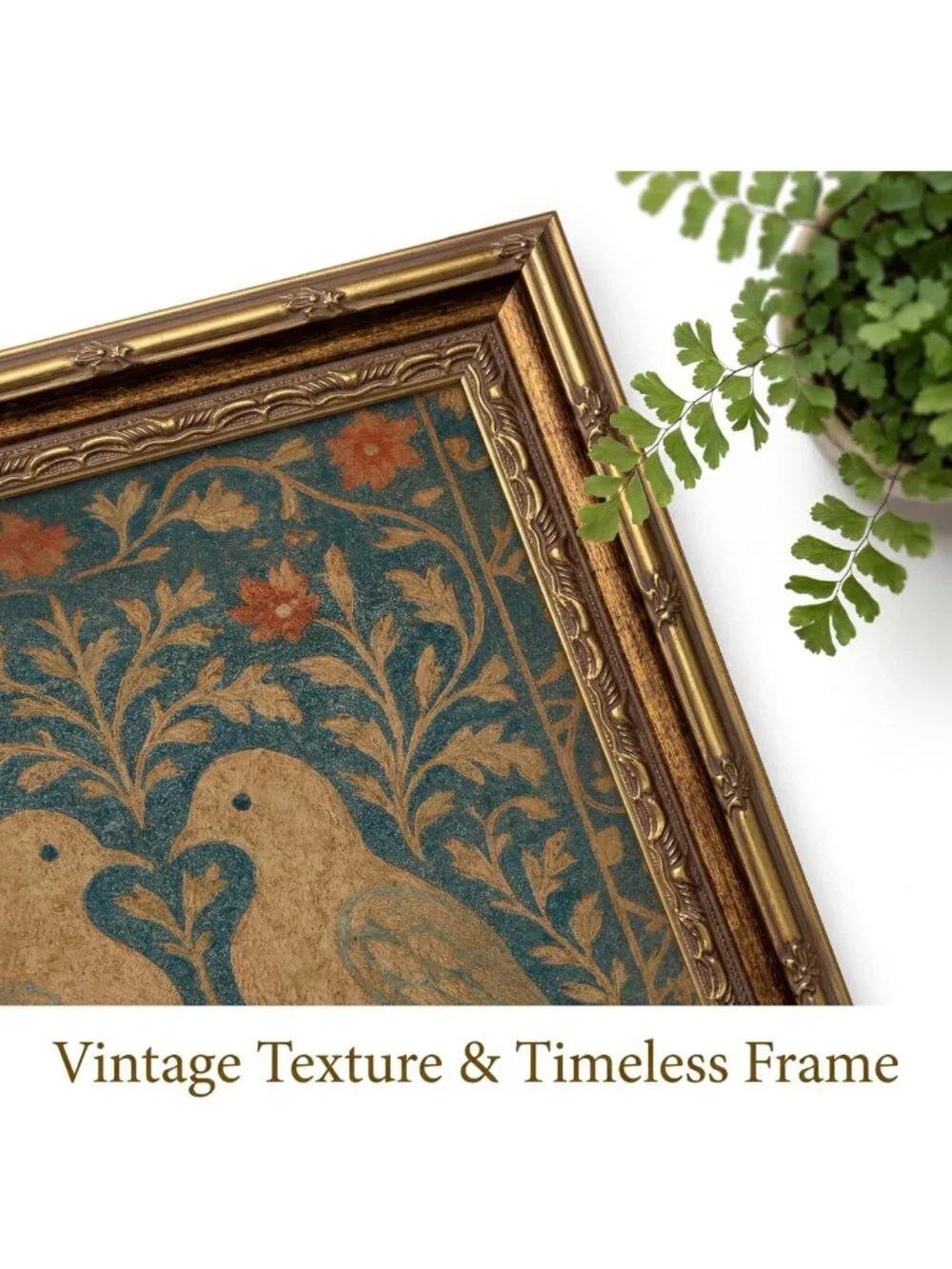 Vintage Lovebirds Wall Art | Folk Floral Bird Canvas Print | Home Decor 8x10